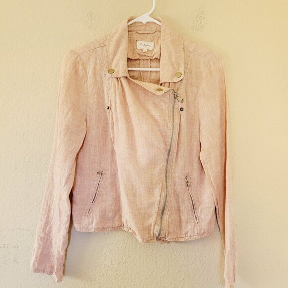 Lou & Grey 100% Linen Moto Jacket Size Small Orange Lightweight Beach Summer - Picture 1 of 7